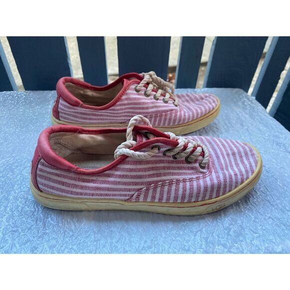 UGG® Women’s Eyan II Canvas Red Stripes Nautical Low Top Casual Shoes Sz 7 - Picture 10 of 10